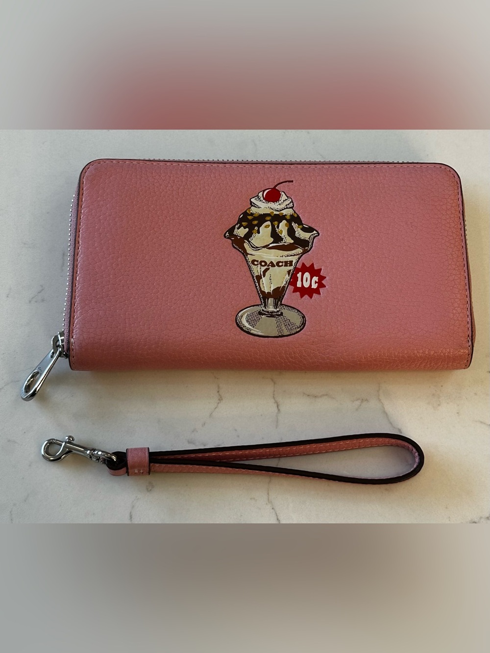 Coach Pink Zip-Around Wristlet Wallet with Sundae Motif - Picture 4 of 5